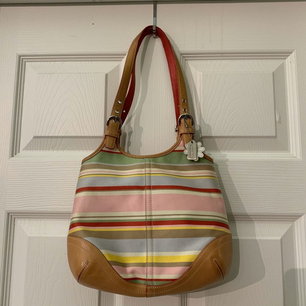 Multicolor Stripe Coach Purse w/ dust cover Daisy